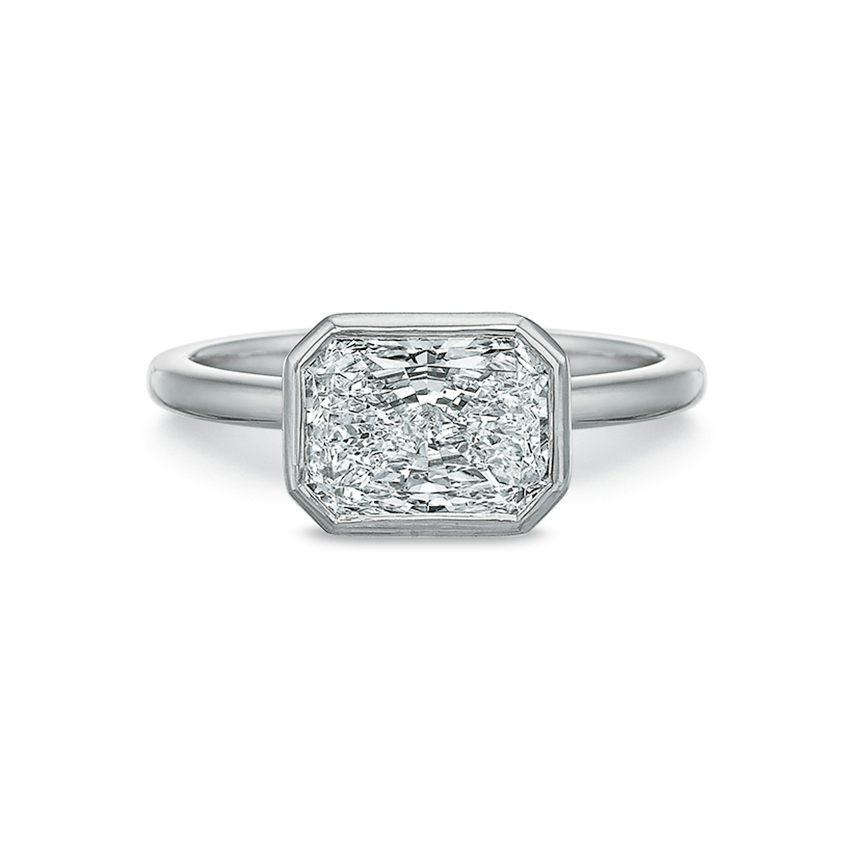 Vertical White Gold Diamond Bezel Semi-Mount Engagement Ring