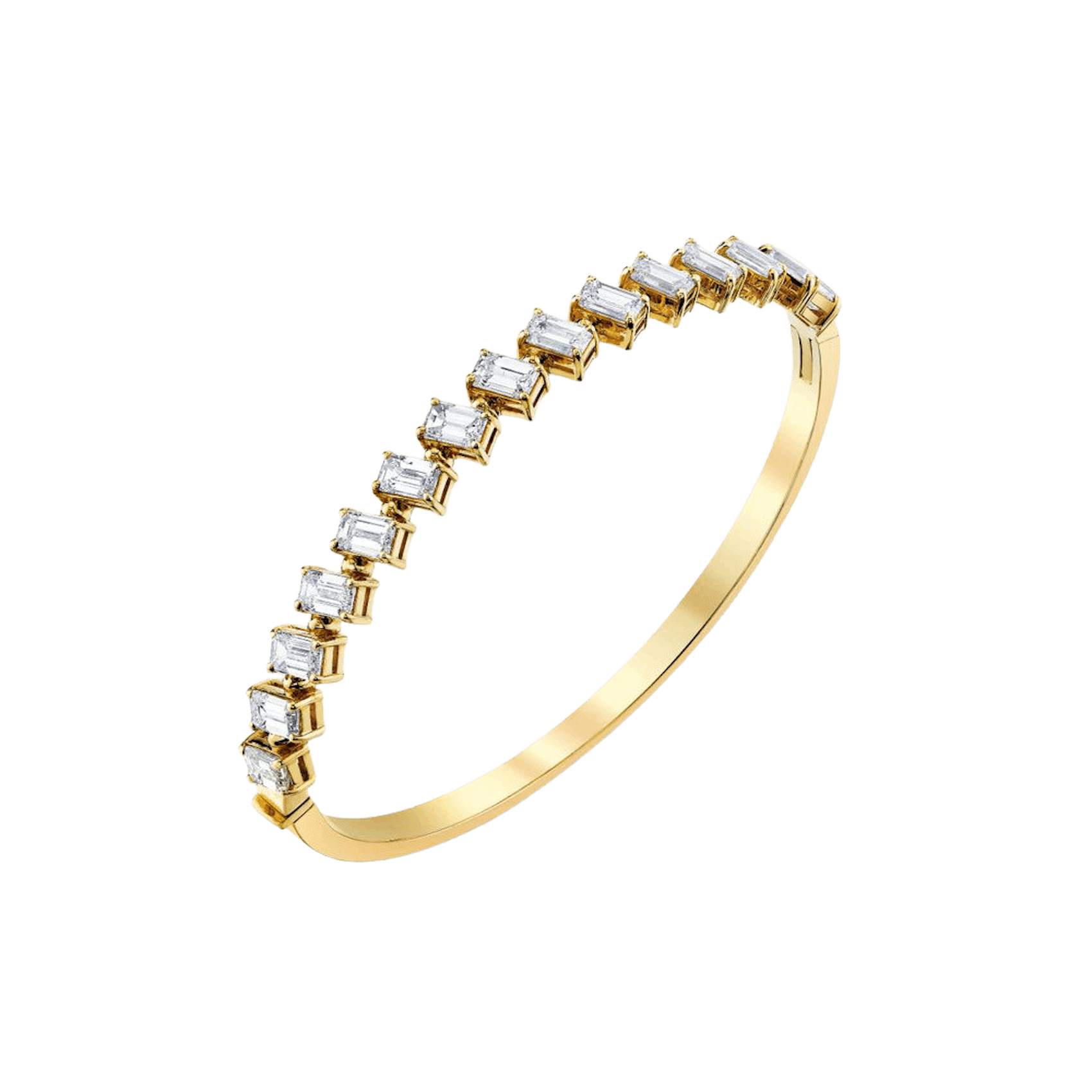 Vertical 18K Yellow Gold Emerald Diamond Bangle Bracelet