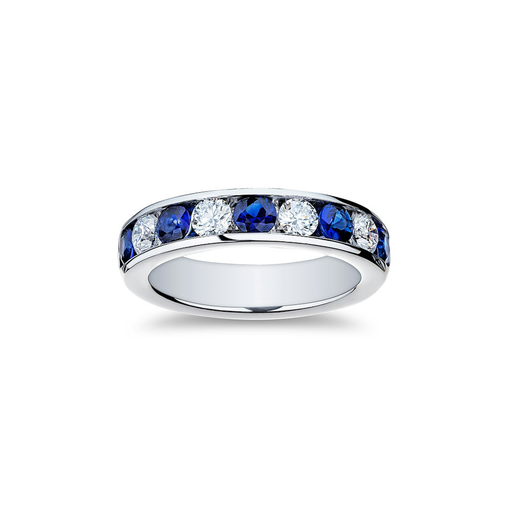 Vertical 18K White Gold Diamond and Sapphire Band
