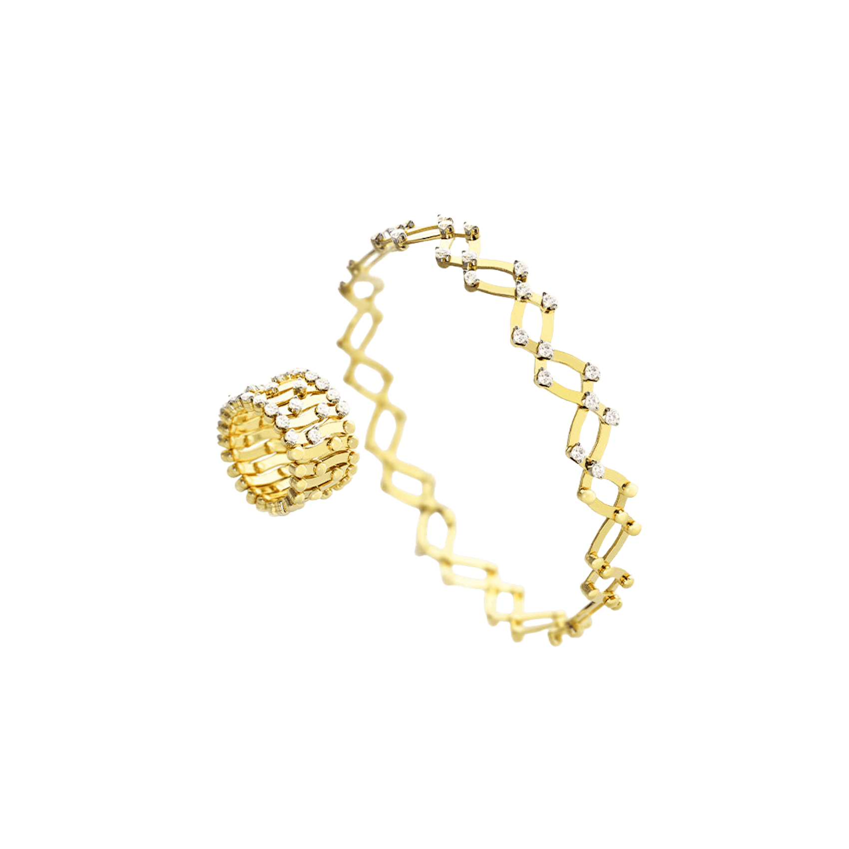Vertical 18K White & Yellow Gold Diamond Ring Bracelet