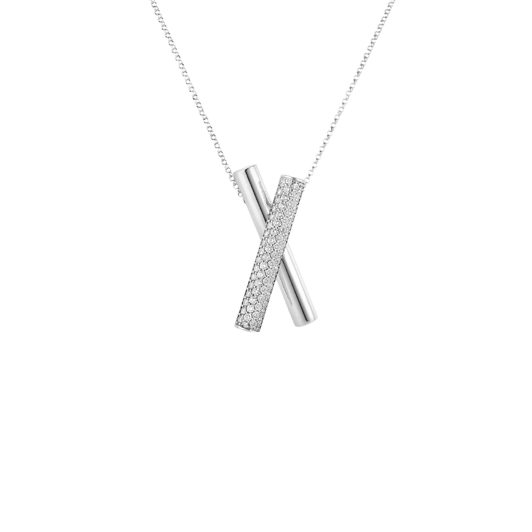 Vertical 18K White Gold Domino Diamond Necklace