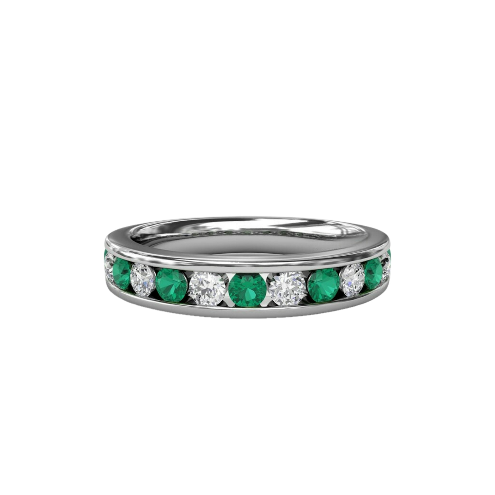 Vertical Single Row Emerald and Diamond Band W7021E