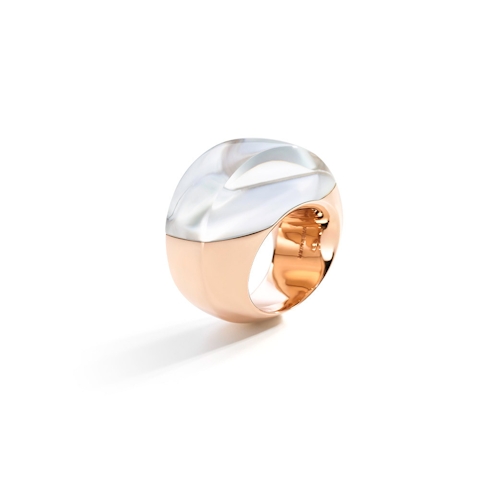 Vertical 18K Rose Gold Aladino Mother of Pearl and Rock Crystal Ring