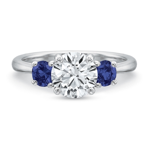 Vertical White Gold Three-Stone Sapphire Semi-Mount Engagement Ring