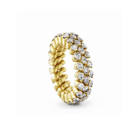 Vertical 18K Yellow Gold Brevetto Diamond 3-Row Multi-Size Ring