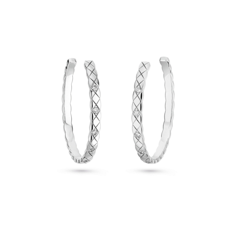 Vertical 18K White Gold Coco Crush Diamond Hoop Earrings