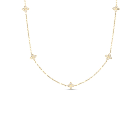 Vertical 18K Yellow Gold Love By The Inch Diamond 5 Station Flower Necklace