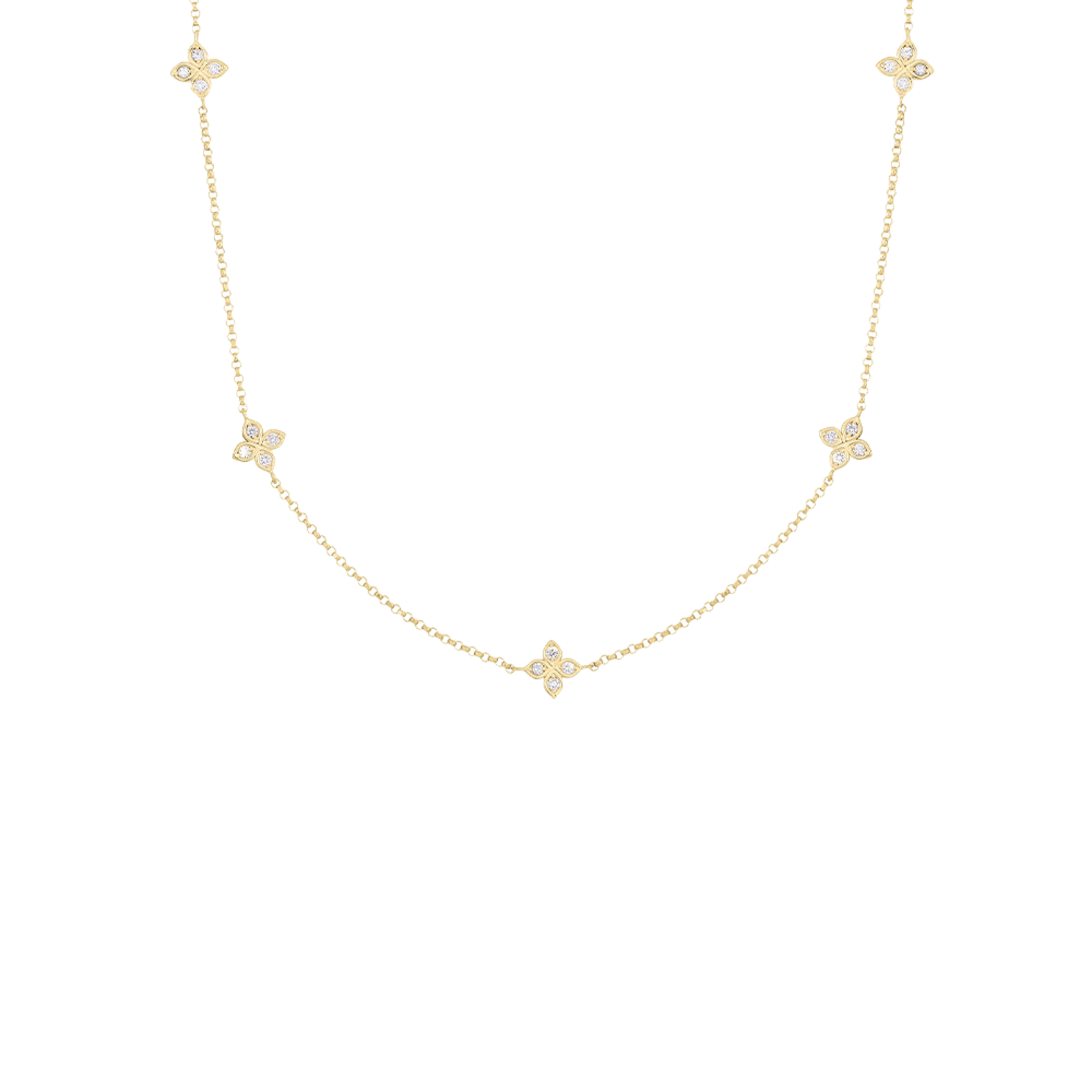 Vertical 18K Yellow Gold Love By The Inch Diamond 5 Station Flower Necklace