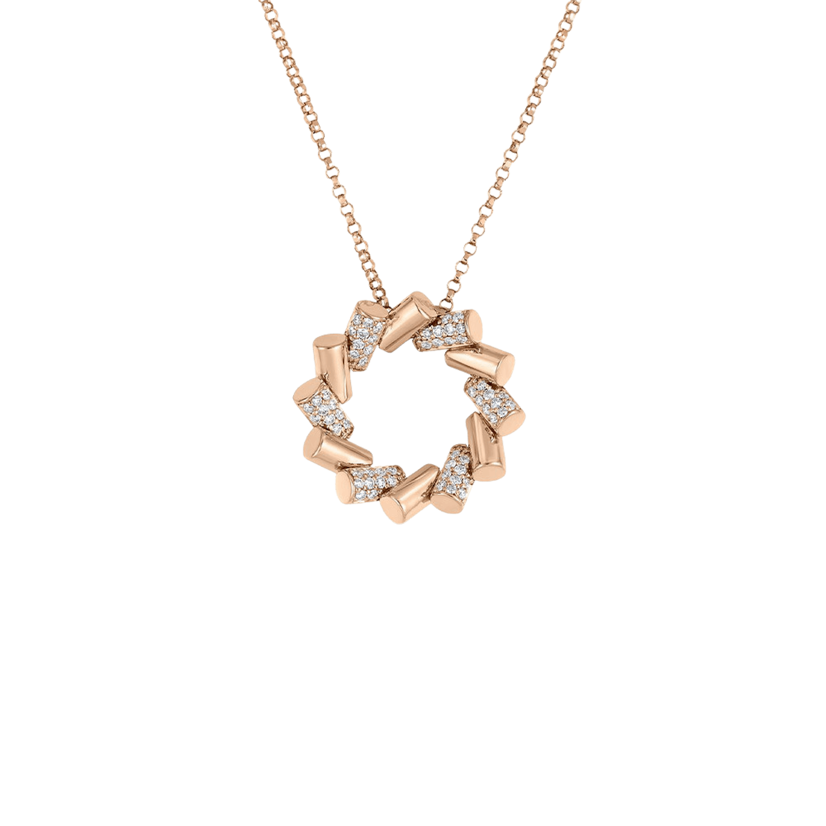 Vertical 18K Rose Gold Domino Diamond Small Circle Pendant Necklace