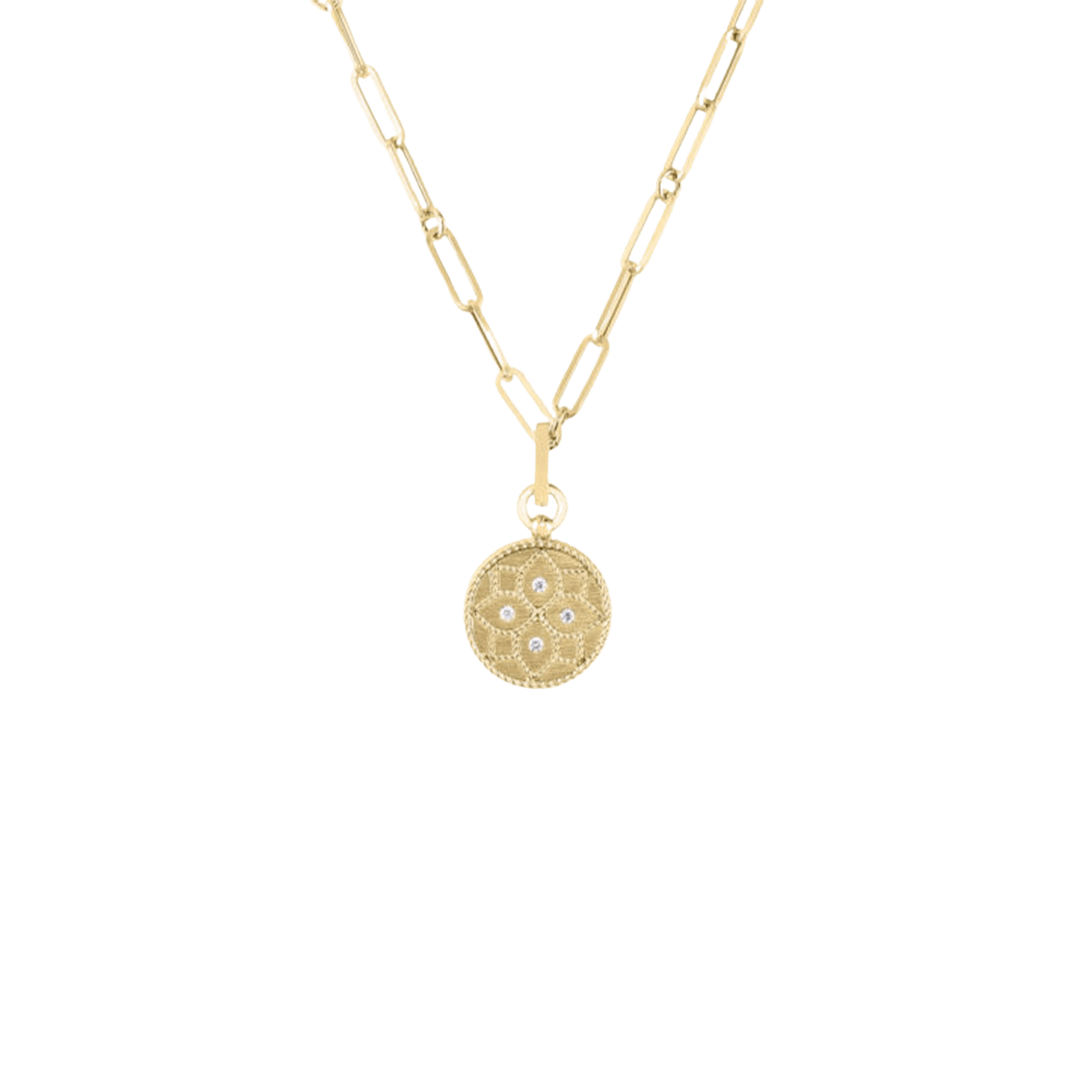 Vertical 18K Yellow Gold Venetian Princess Small Diamond Medallion Necklace
