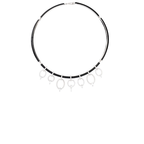 Vertical 18K White Gold Oui Diamond Necklace