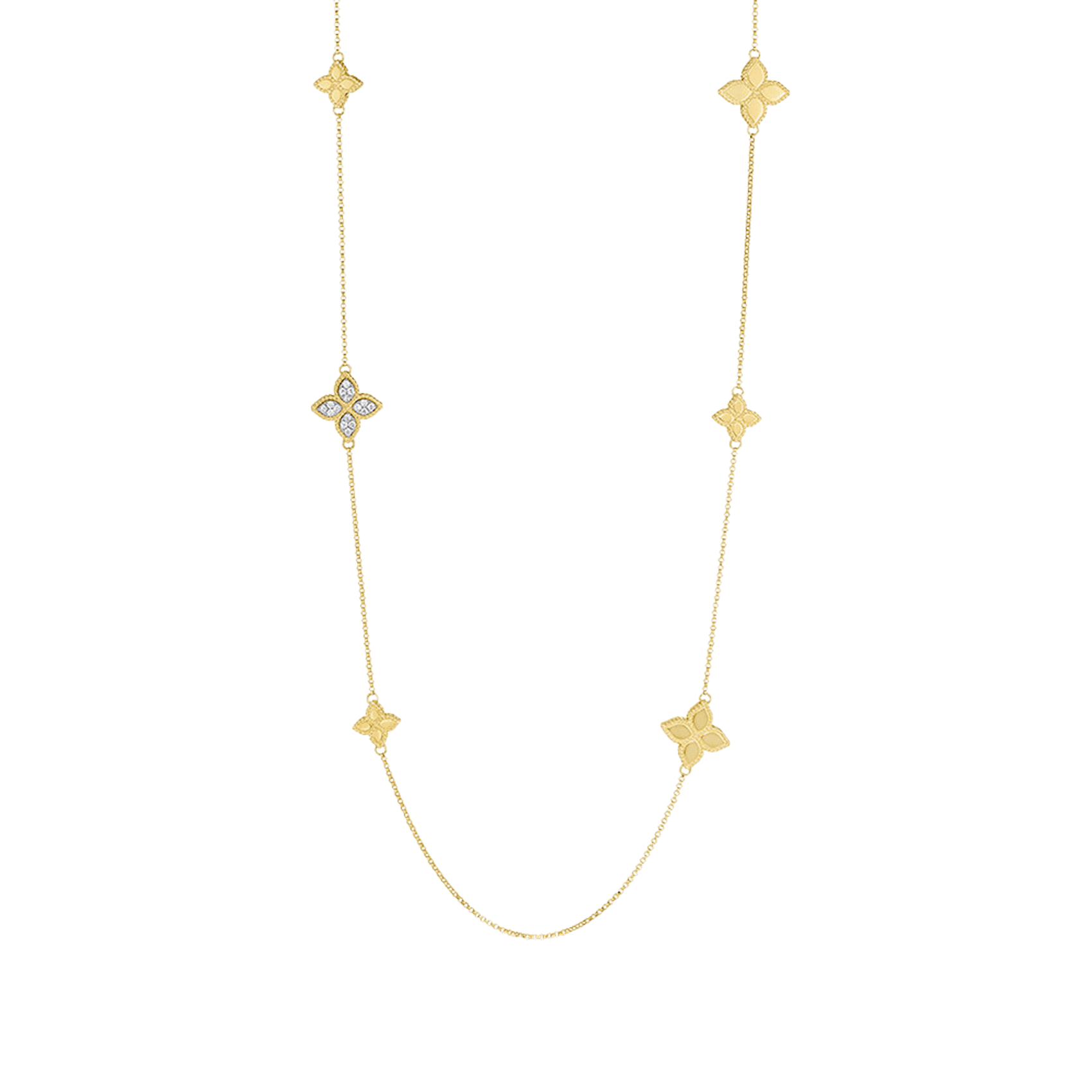 Vertical 18K Yellow Gold/White Gold Princess Flower Diamond Station Necklace