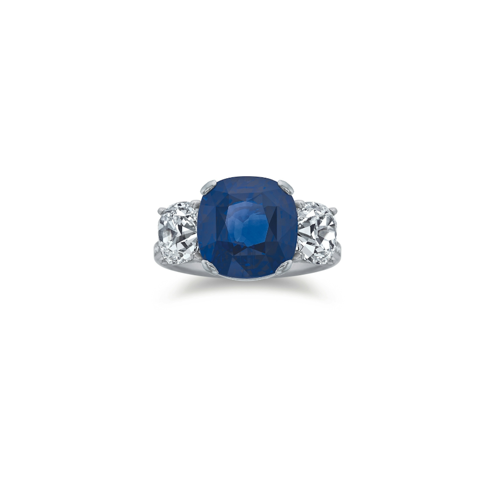 Vertical Platinum 8.09Ct Cushion Sapphire & Diamond Ring