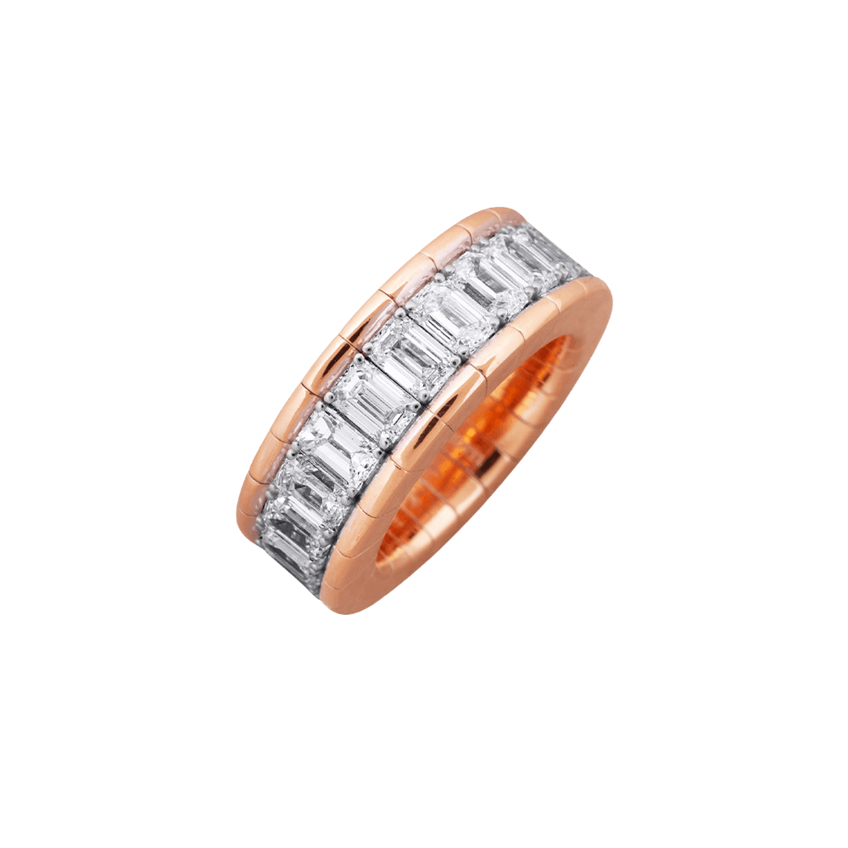 Vertical 18K Rose Gold Xpandable Emerald Cut Diamond Ring