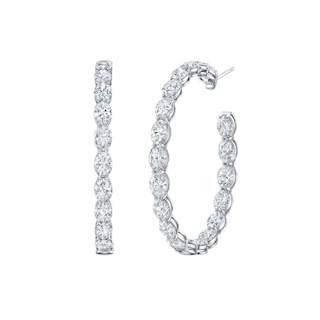 Vertical 18K White Gold Oval Diamond Hoop