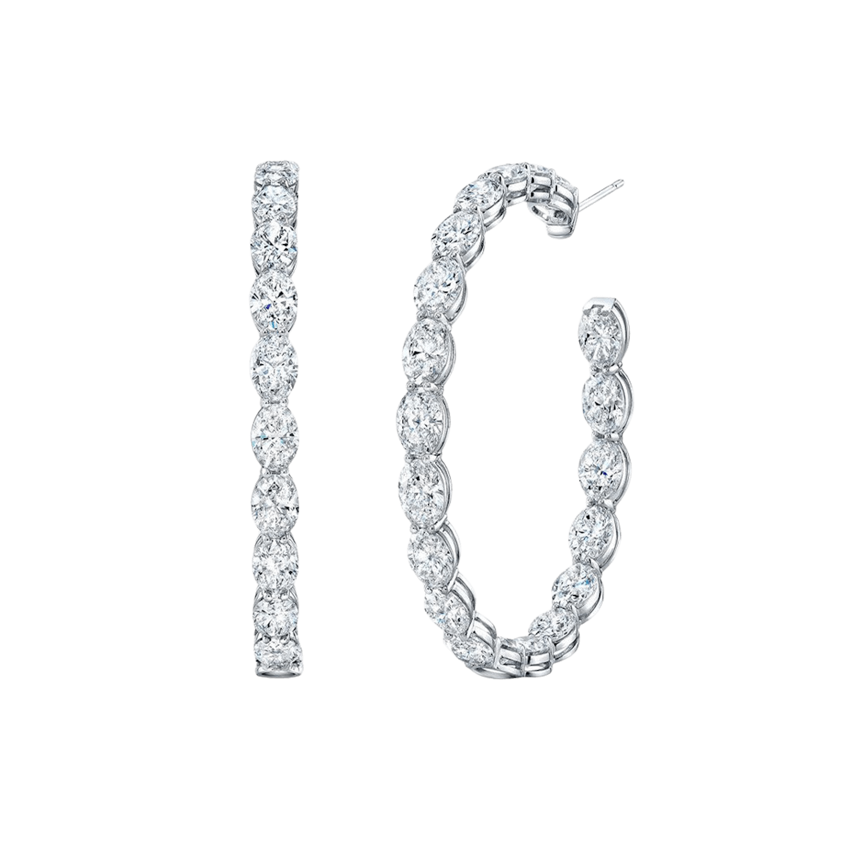 Vertical 18K White Gold Oval Diamond Hoop