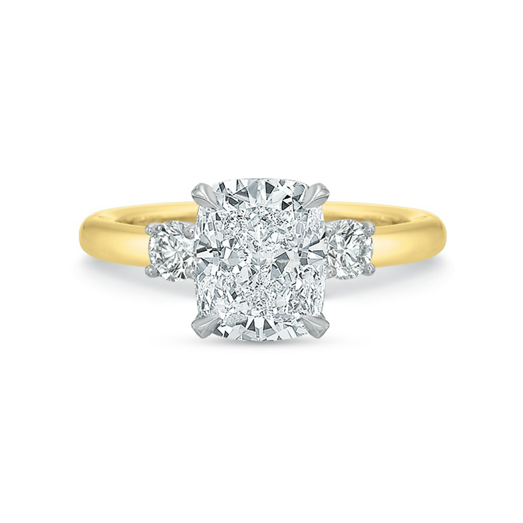 Vertical Yellow Gold 3-Stone Semi-Mount Engagement Ring
