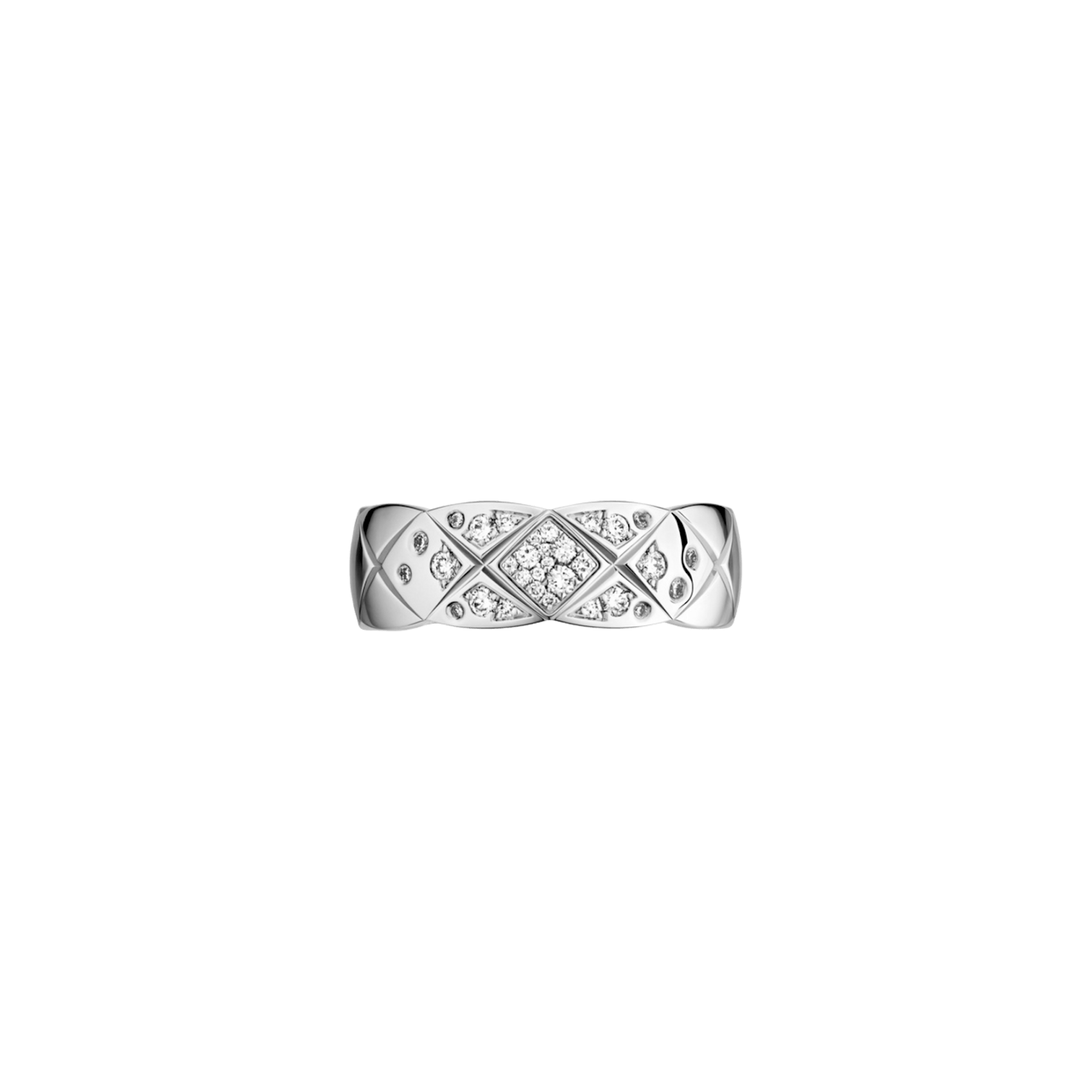 Vertical 18K White Gold Coco Crush Quilted Diamond Small Ring