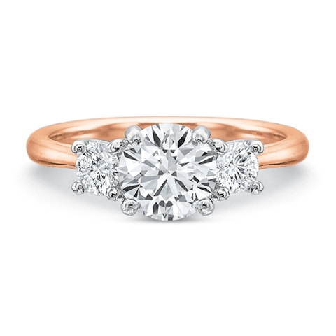 Vertical Rose Gold Three-Stone Semi-Mount Engagement Ring