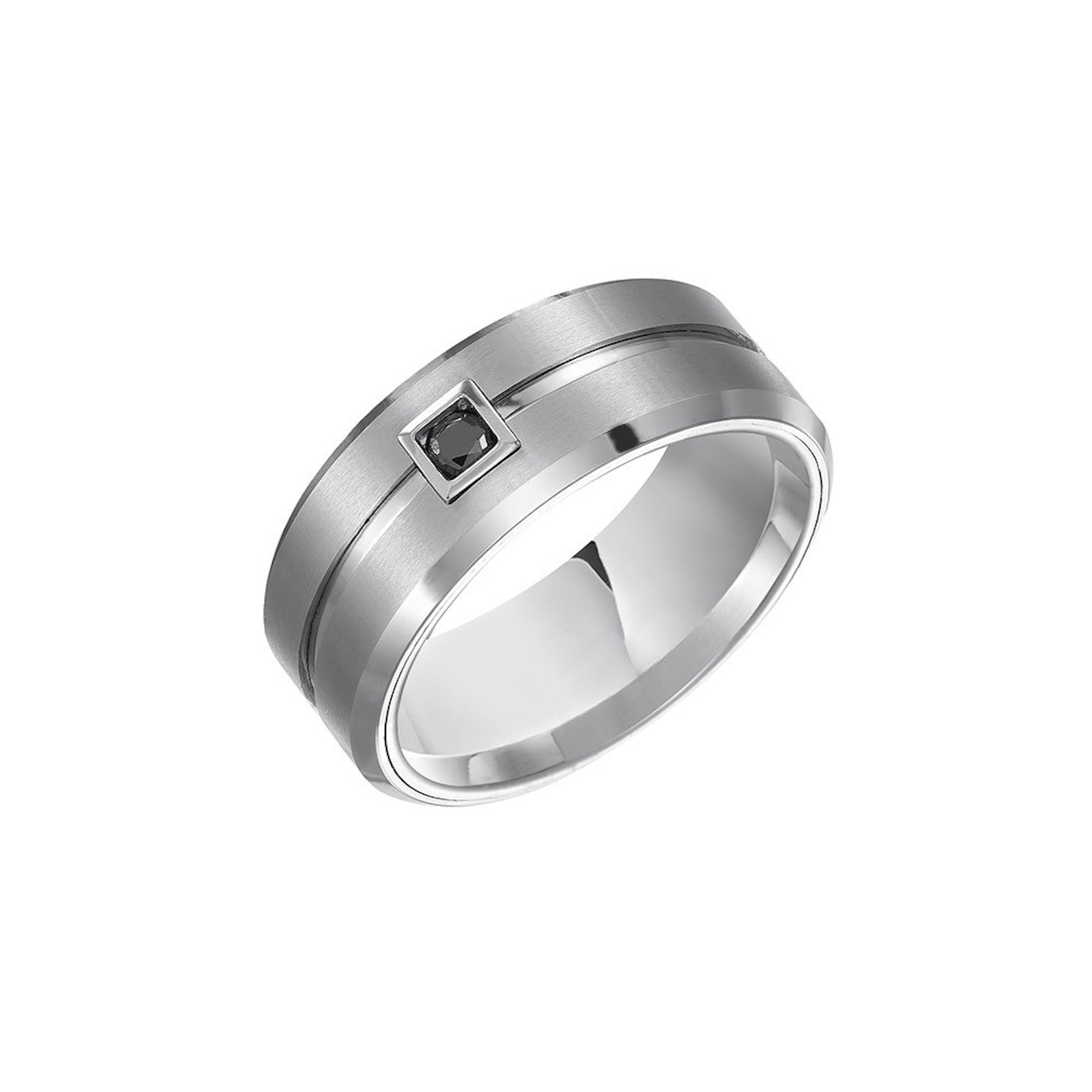 Vertical Black Diamond Wedding Band
