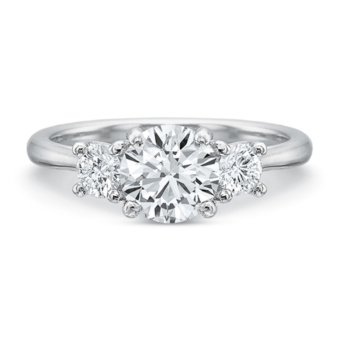 Vertical White Gold Three-Stone Semi-Mount Engagement Ring