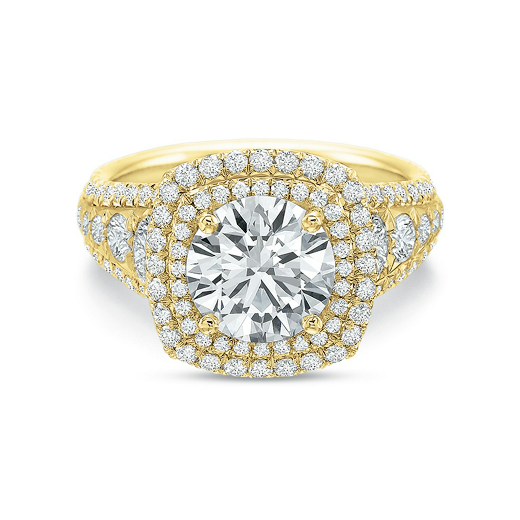 Vertical Yellow Gold Halo Semi-Mount Engagement Ring