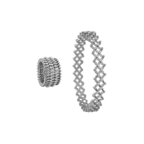 Vertical 18K White Gold Alternato Diamond Ring Bracelet