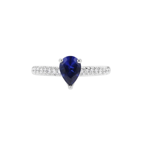 Vertical Engage By 18K White Gold 0.97Ct Pear Sapphire & Diamond Ring