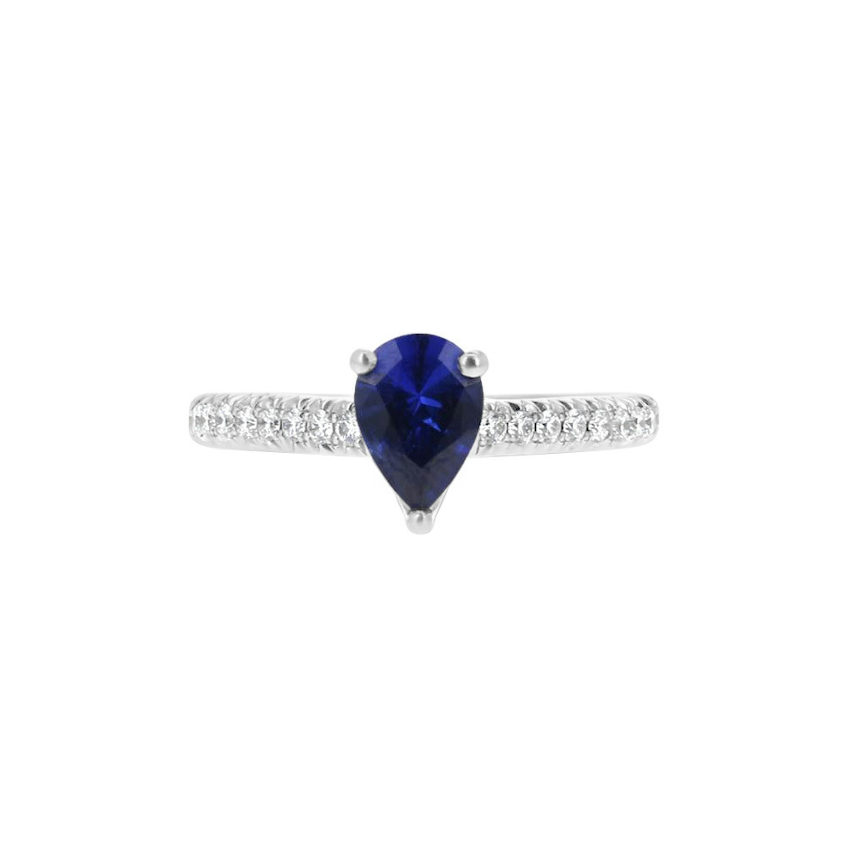 Vertical Engage By 18K White Gold 0.97Ct Pear Sapphire & Diamond Ring