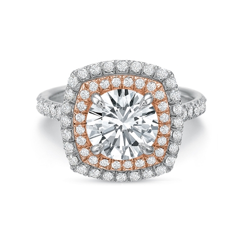 Vertical White & Rose Gold Halo Semi-Mount Engagement Ring