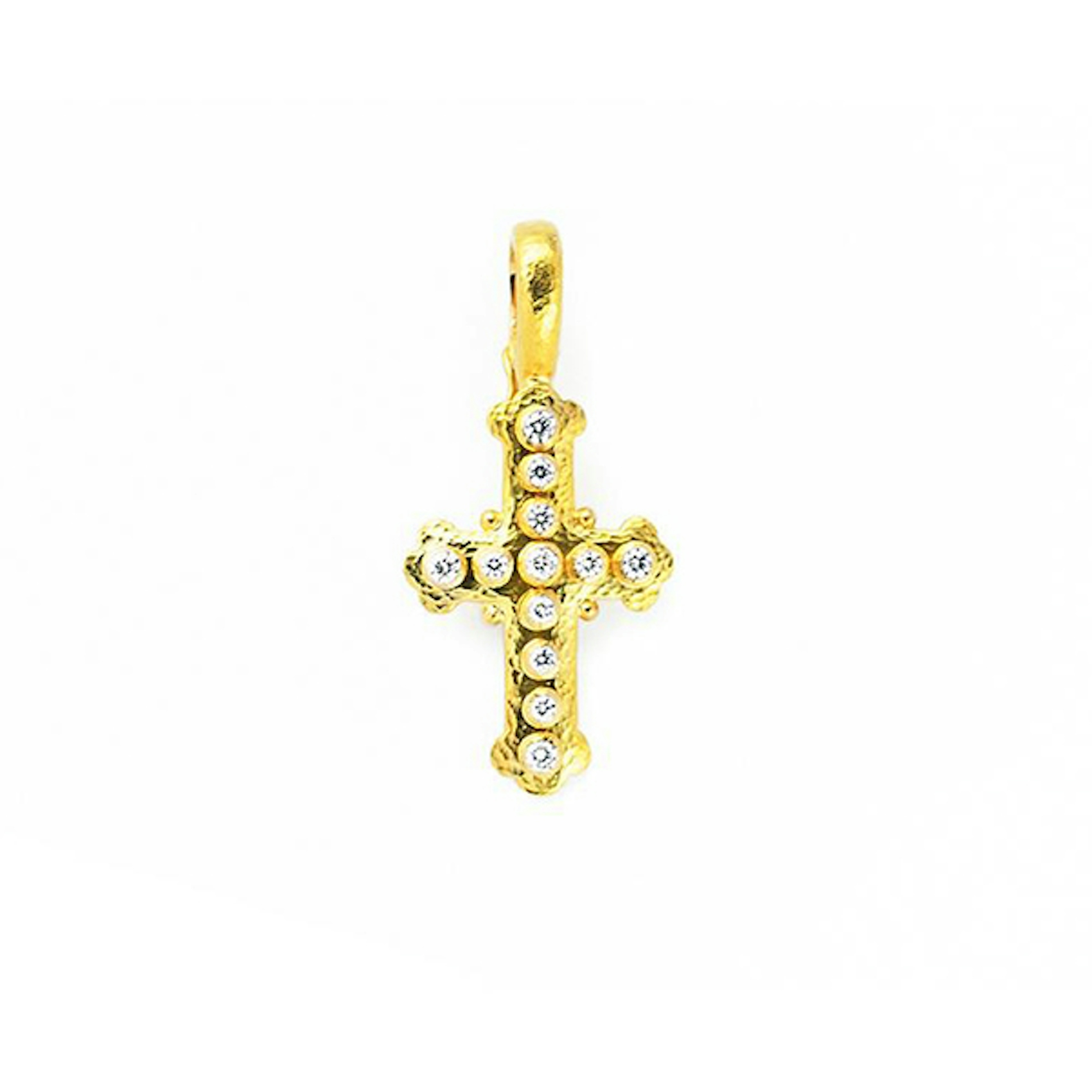Vertical Small Byzantine Cross With Diamonds Pendant