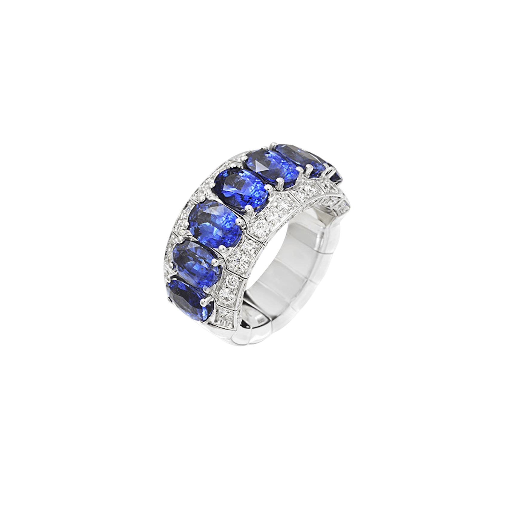 Vertical 18K White Gold Xpandable Blue Sapphire and Diamond Ring