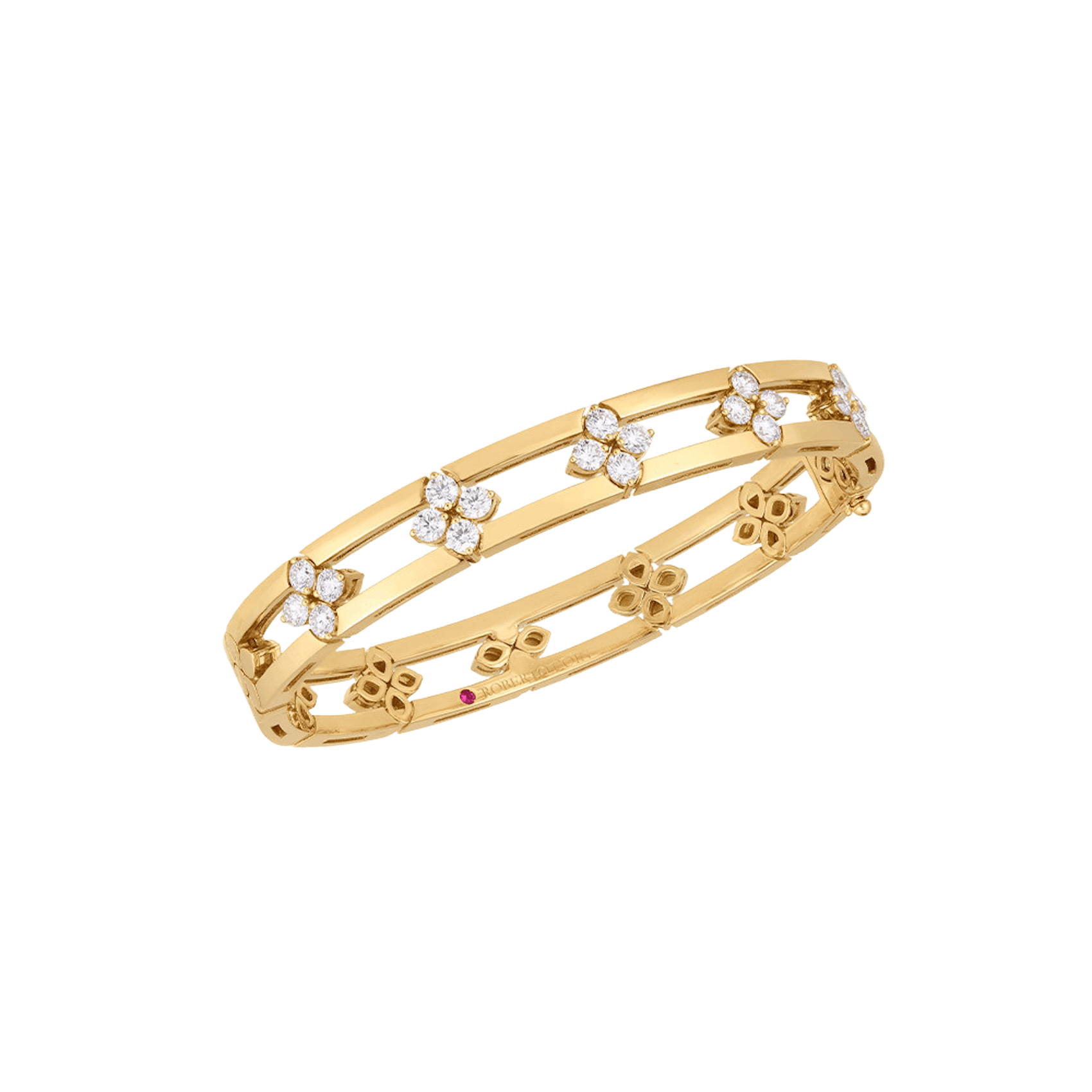 Vertical 18K Yellow Gold Love In Verona Diamond Open Frame Bangle