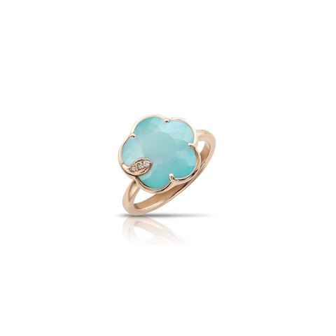 Vertical 18K Rose Gold Ton Joli Turquoise and White Moonstone Flower Diamond Ring
