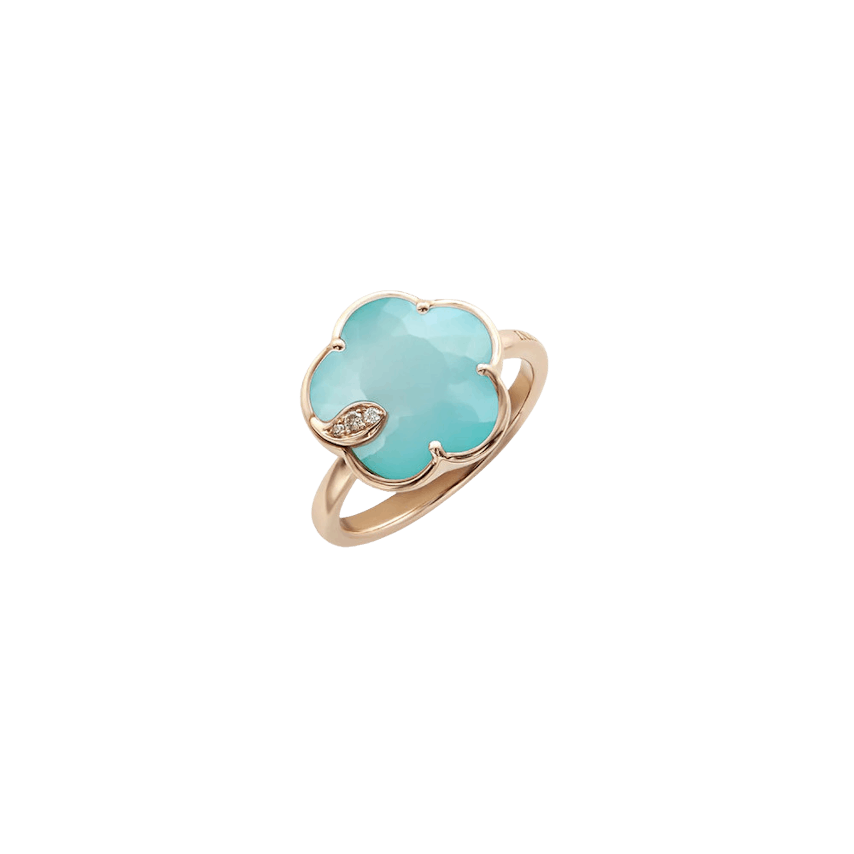 Vertical 18K Rose Gold Ton Joli Turquoise, White Moonstone, and Diamond Flower Ring