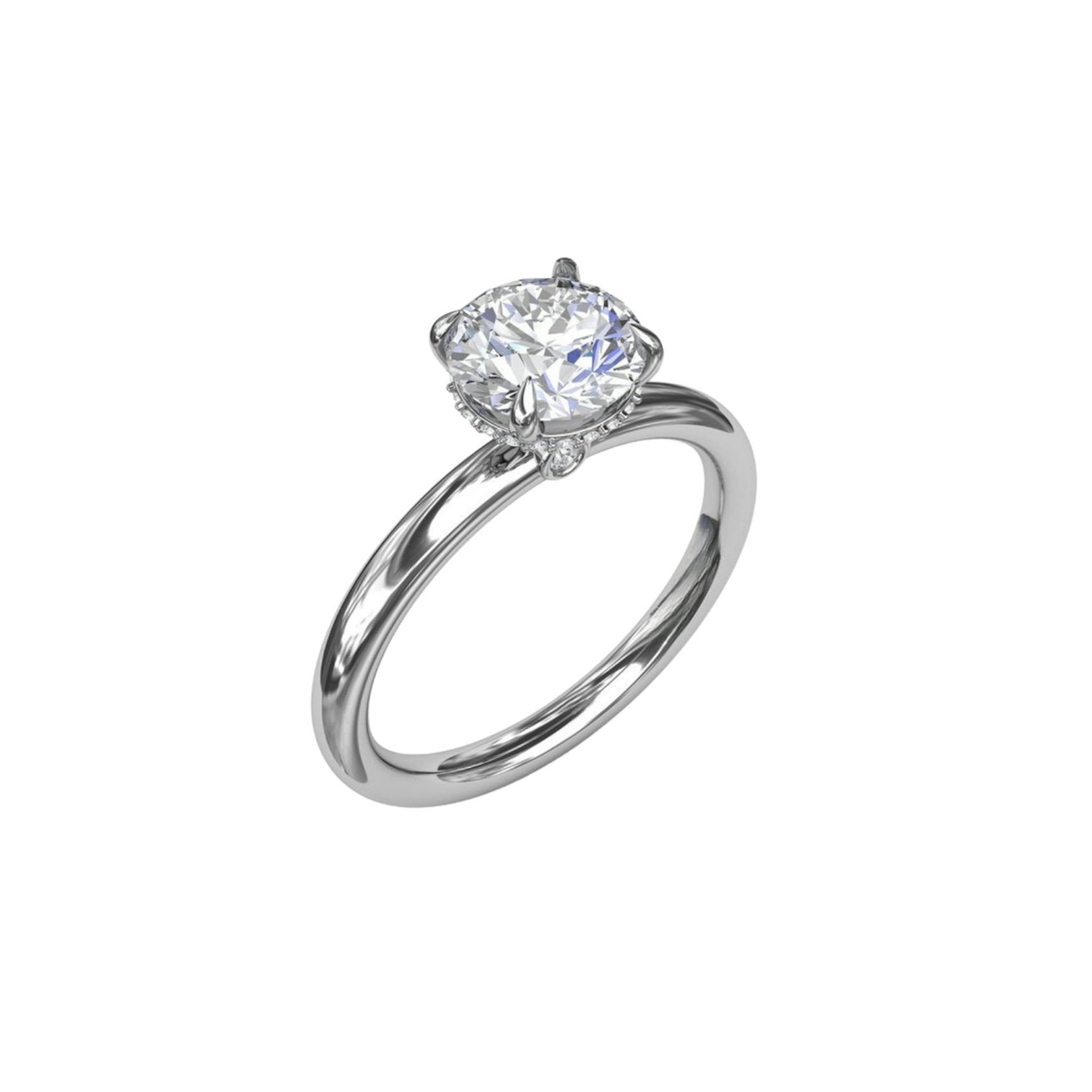 Vertical Contemporary Round Diamond Solitaire Engagement Ring With Hidden Pavé Halo S3243