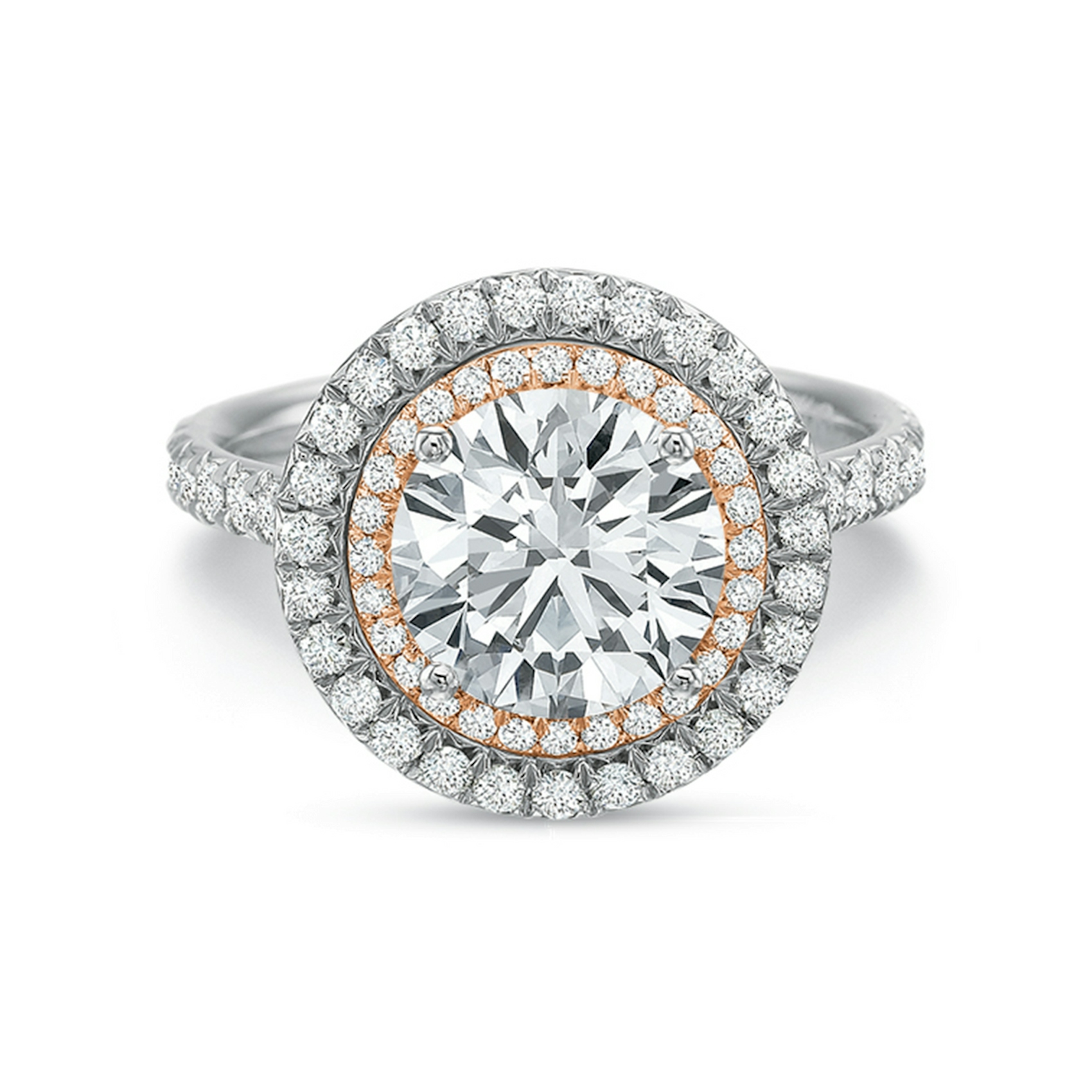 Vertical White & Rose Gold Halo Semi-Mount Engagement Ring
