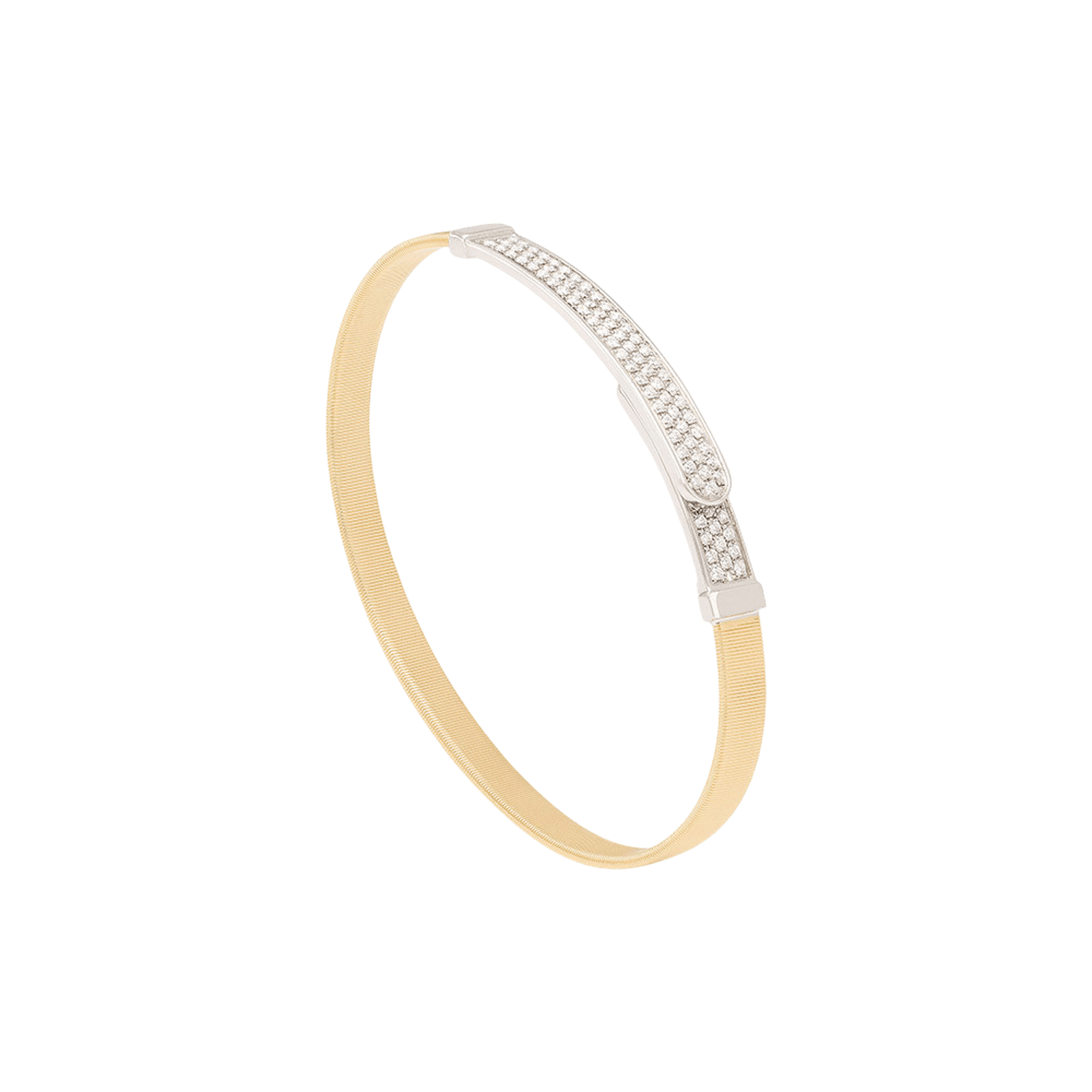 Vertical 18k Yellow Gold Masai Diamond Pave Thin Bangle