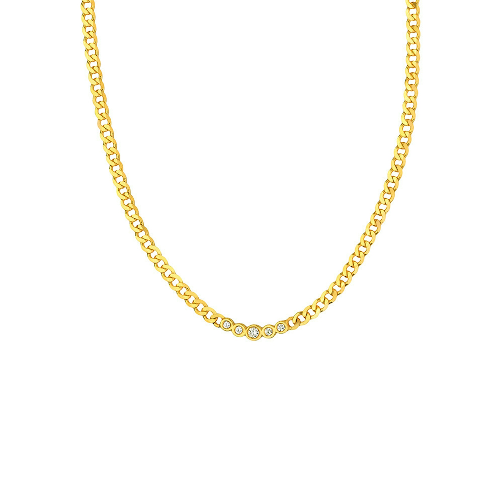 Vertical 14K Yellow Gold 18" Adjustable 5-Diamond Curb Link Chain Necklace