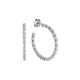 Vertical 18K White Gold Pear Diamond Hoop Earrings