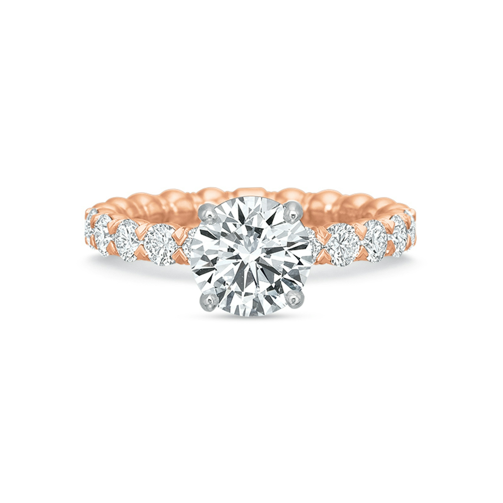 Vertical Rose Gold Diamond Halo Semi-Mount Eternity Engagement Ring