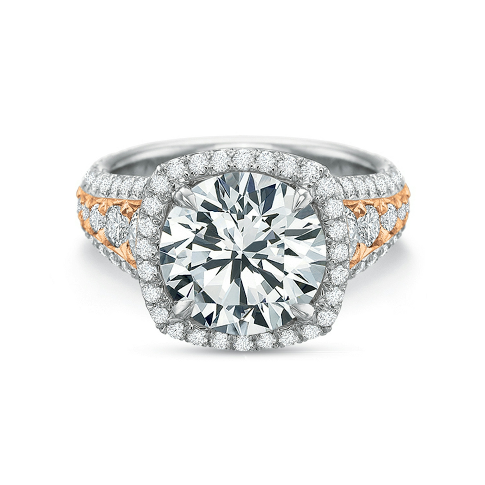 Vertical White & Rose Gold Halo Semi-Mount Engagement Ring