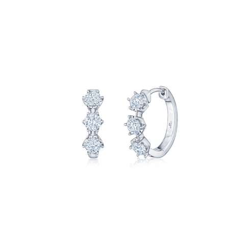 Vertical 18K White Gold Starry Night Diamond Medium Hoop Earrings