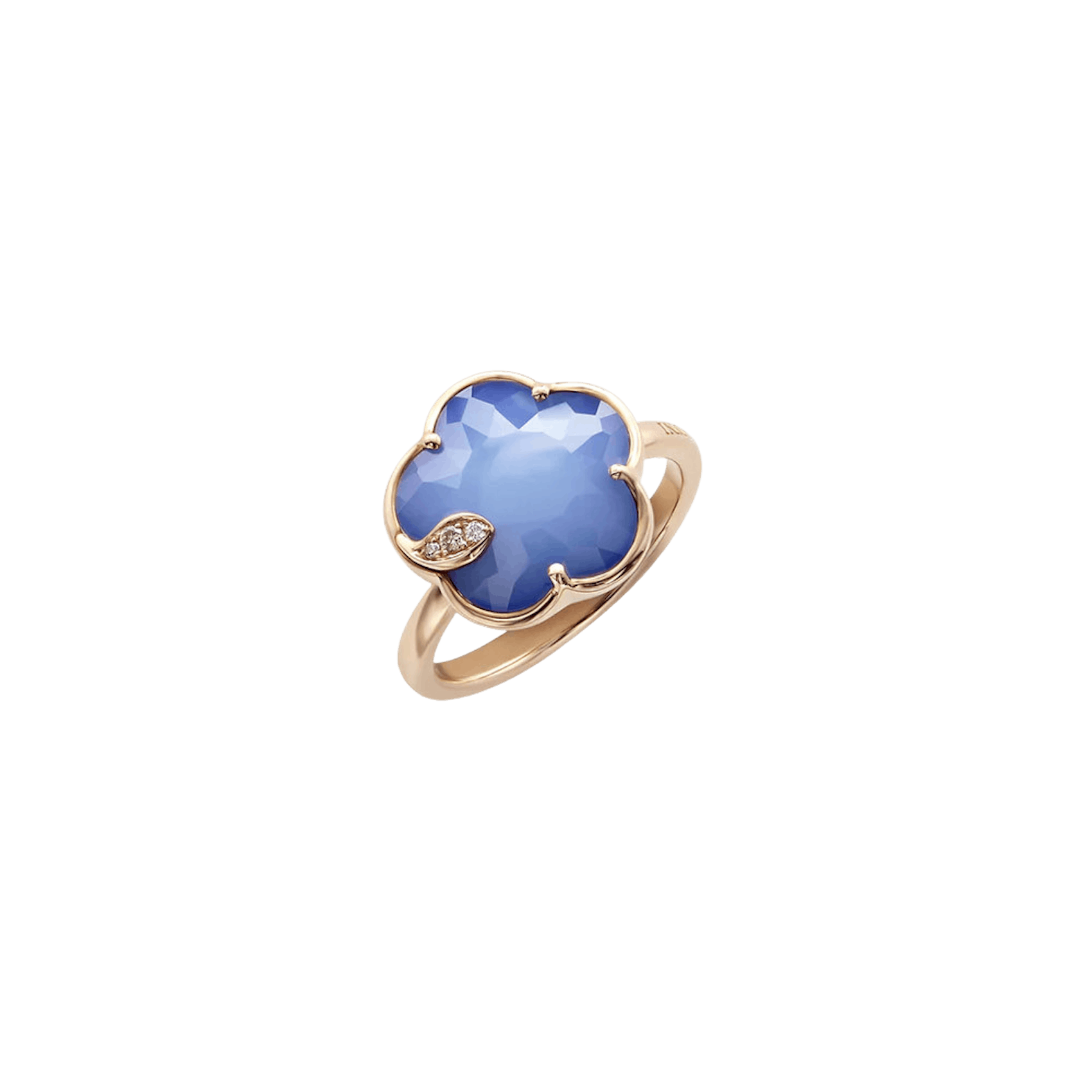 Vertical 18K Rose Gold Ton Joli White Agate, Lapis Lazuli, and Diamond Flower Ring