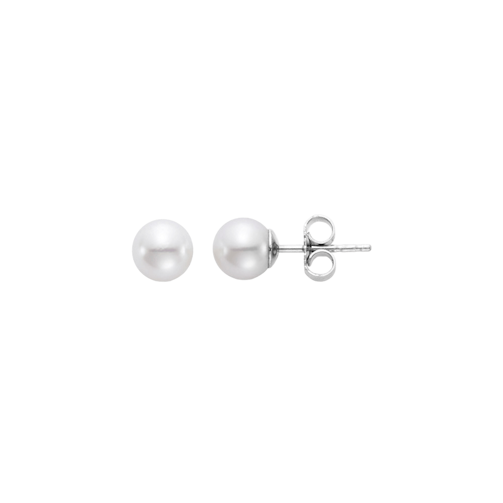 Vertical 18K White Gold 5.5-6MM A Akoya Pearl Stud Earrings
