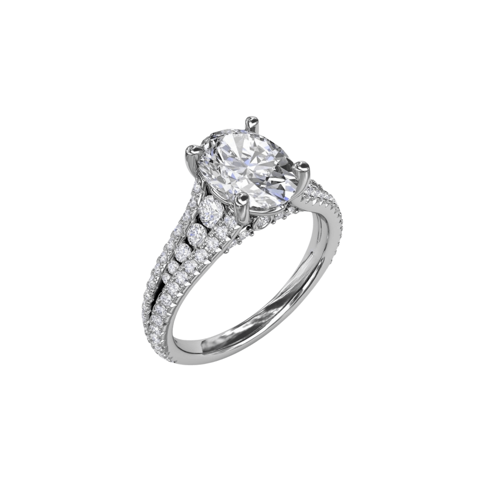 Vertical The 1916 Company Collection Oval Diamond Solitaire Engagement Ring With Triple-Row Tapered Diamond Band S3325