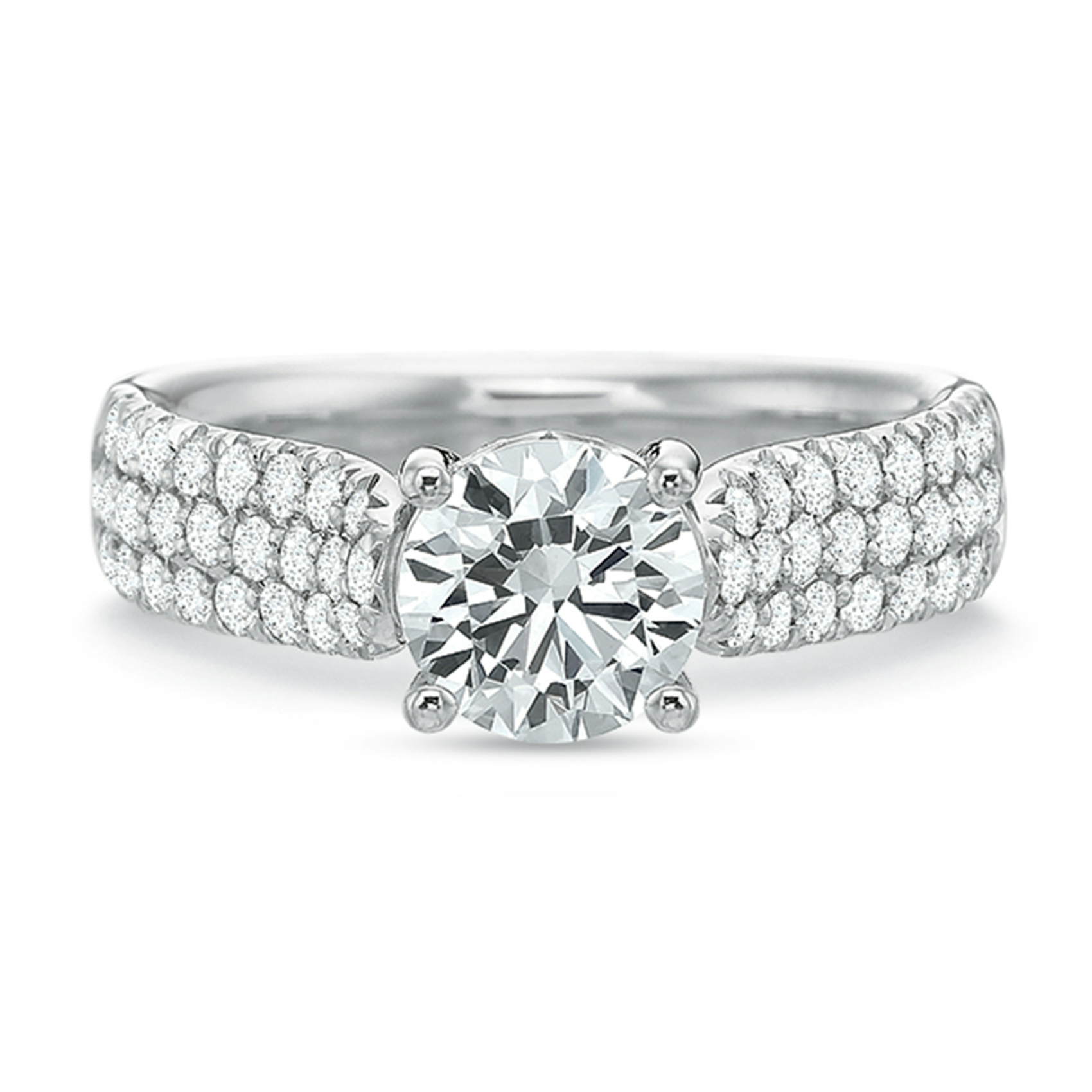 Vertical White Gold Three Row Semi-Mount Engagement Ring