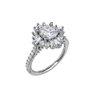 Vertical Mixed Shape Diamond Halo Ballerina Style Engagement Ring With Diamond Band S4023