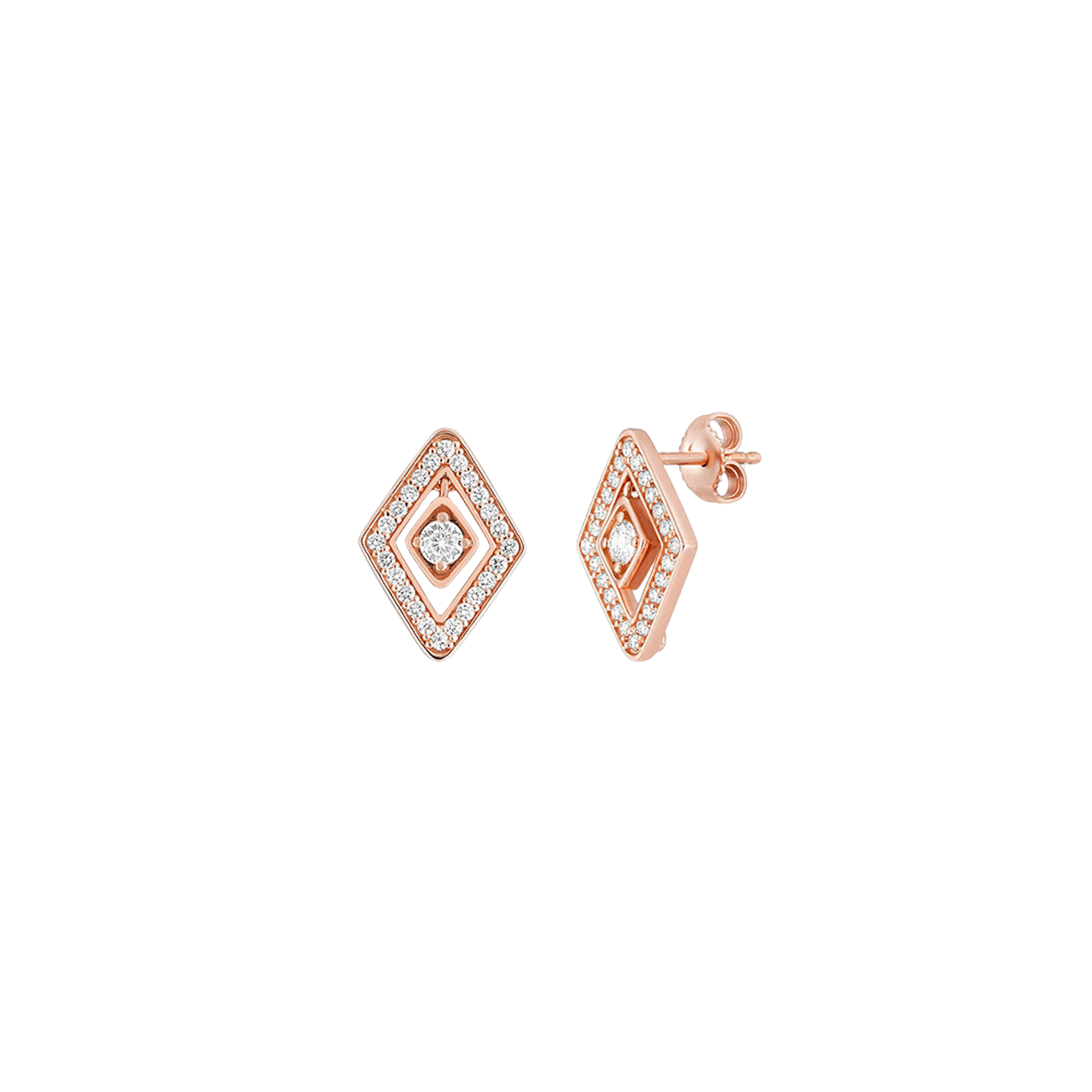 Vertical 18K Rose Gold Diamante Diamond Studs