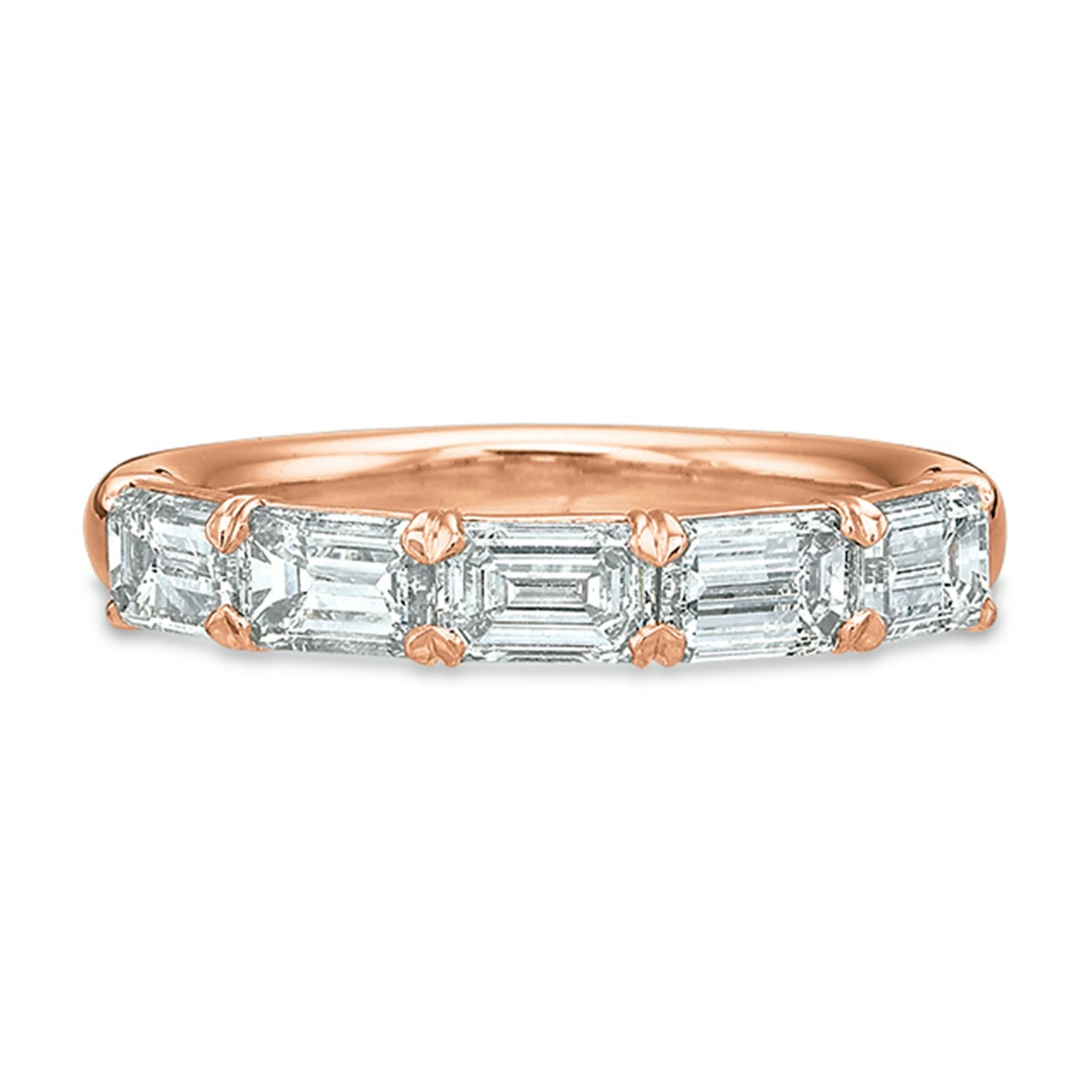 Vertical Rose Gold Emerald Diamond East West Band